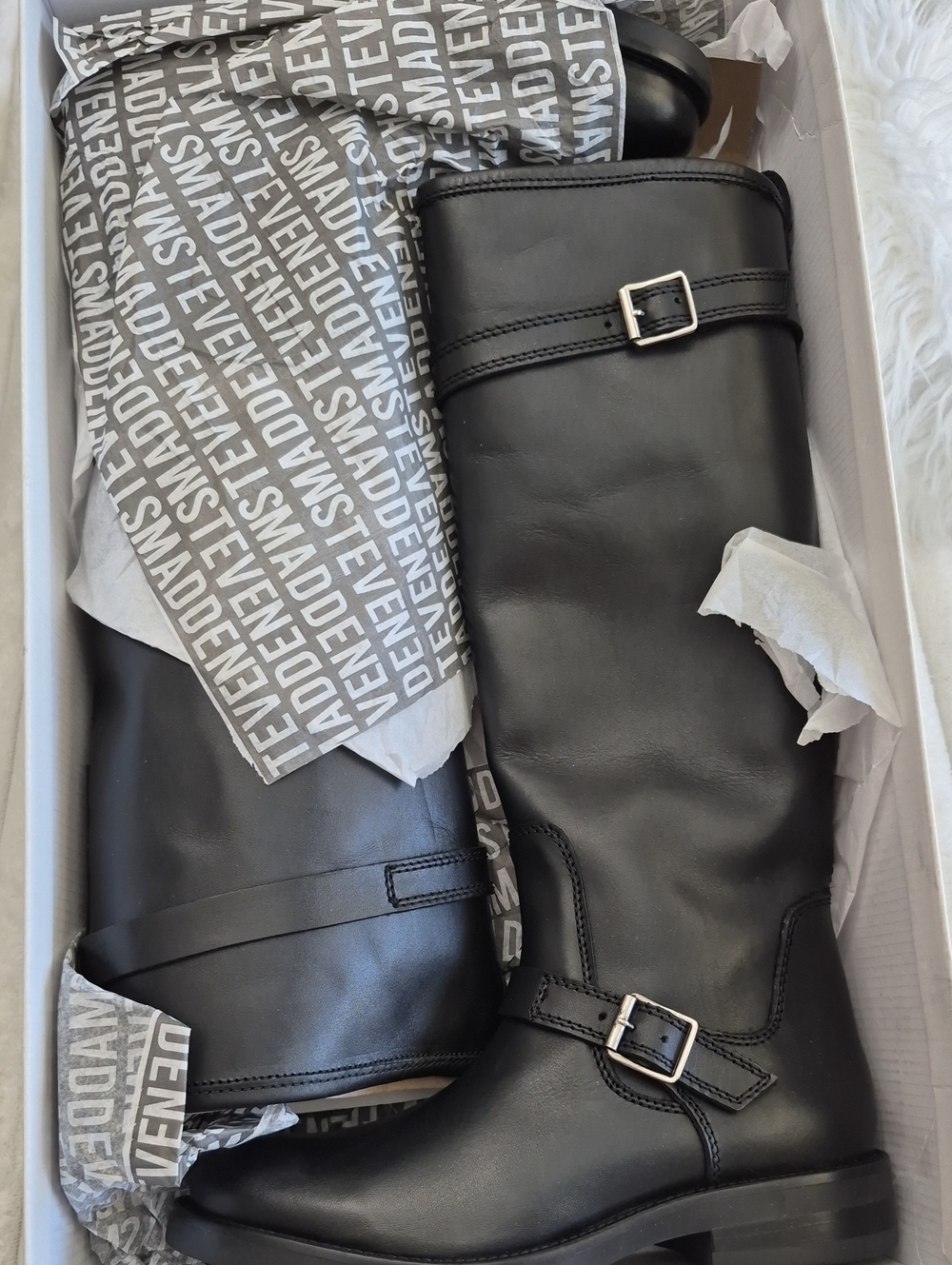 STEVE MADDEN SADY BLACK LEATHER BIKER BOOTS WOMEN'S SZ 8 M NEW $199
